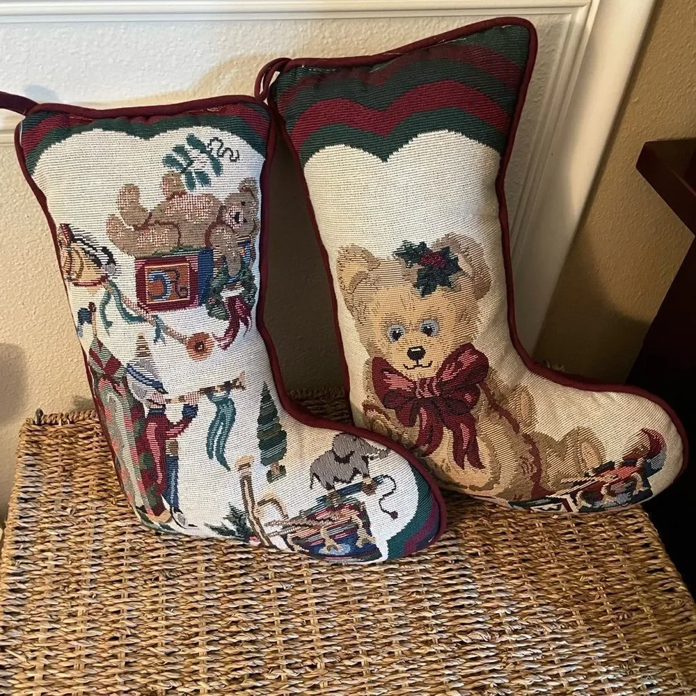 Vintage Bear Tapestry Stocking Pillows set of 2